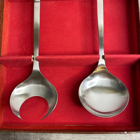 Vintage KALMAR Italy Brushed Stainless Steel Salad Serving Salad Box Set MCM - Picture 2 of 7